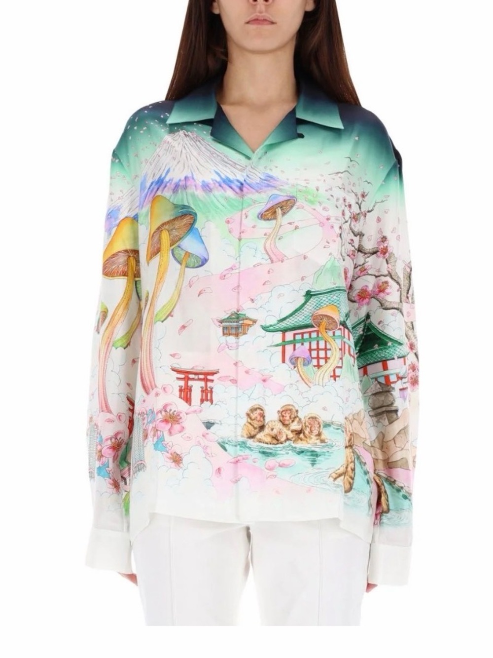 Silk-Blend Scenic Print Button-Up Jacket - Pastel Multi